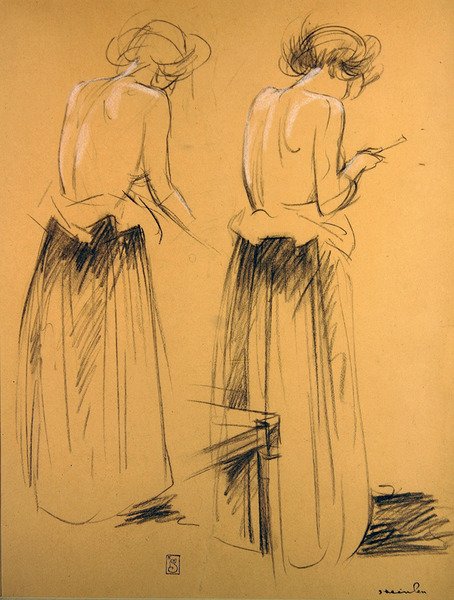Kaksi tutkimusta naisista takaa katsottuna (liitu paperille) tekijältä Théophile Alexandre Steinlen