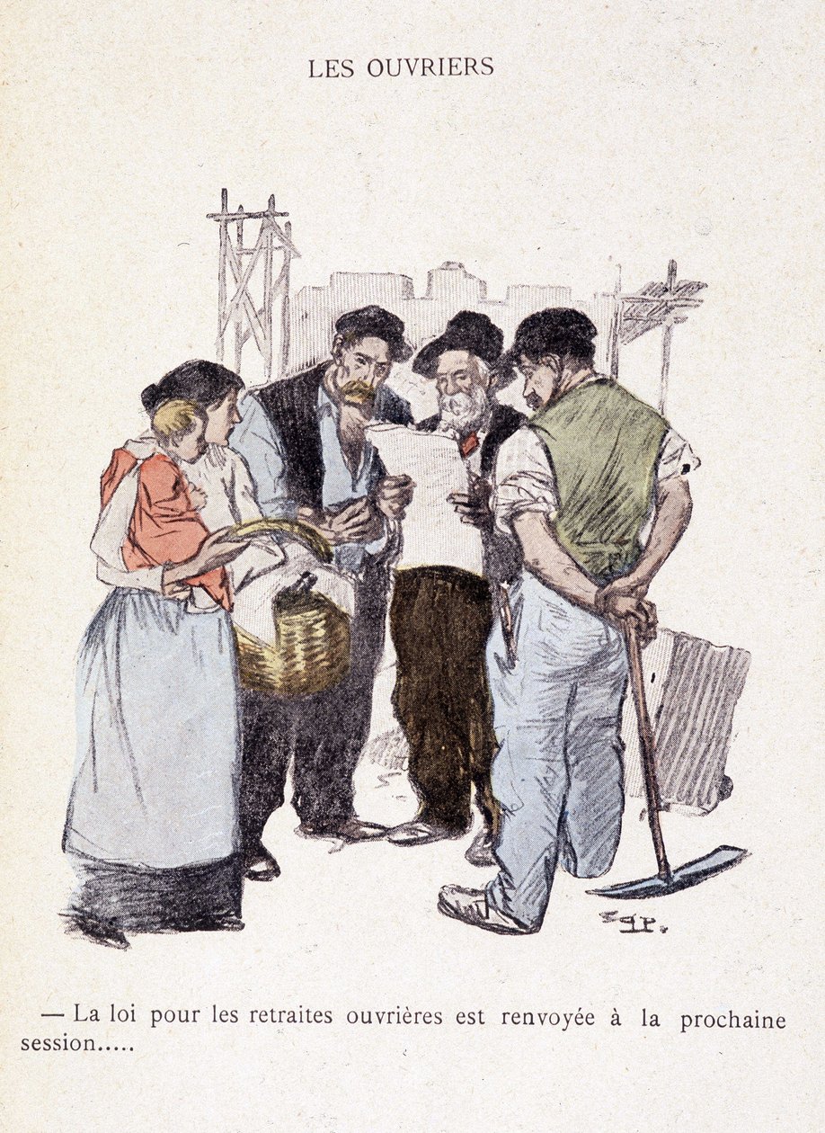 Työntekijät: Työläisten eläkkeitä koskeva laki siirretään seuraavaan istuntoon... - teoksessa "Elämässä", kirjoittanut Steinlen 1901 tekijältä Théophile Alexandre Steinlen