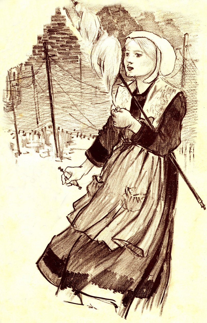 nuori kyläläinen - kehrääjä - Steinlenin (1859-1923) piirros (yksityiskohta) havainnollistamaan kappaletta "" Miksi tiedosto tu? "" - 1800-luvun loppu tekijältä Théophile Alexandre Steinlen