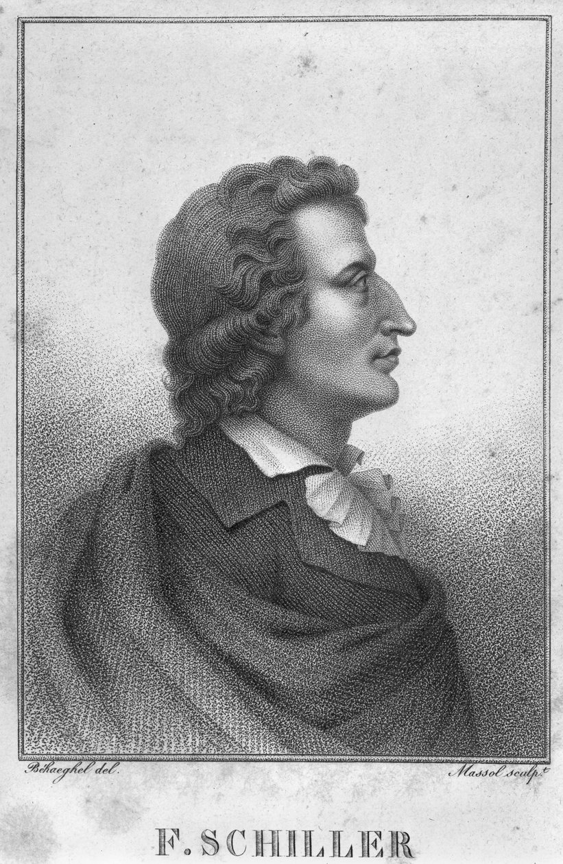 Friedrich Schiller (1759-1805) kaiverrus Massol (k.1831) (kaiverrus) (bw kuva) tekijältä Theophile Behaeghel