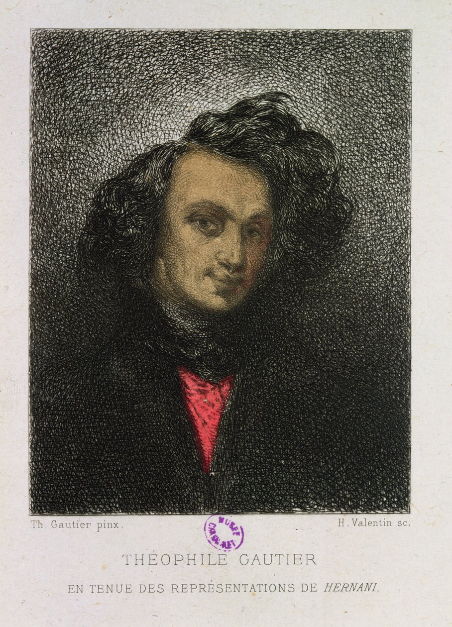 Omakuva, pukeutunut "Hernani", kaiverrus H. Valentin tekijältä Theophile Gautier