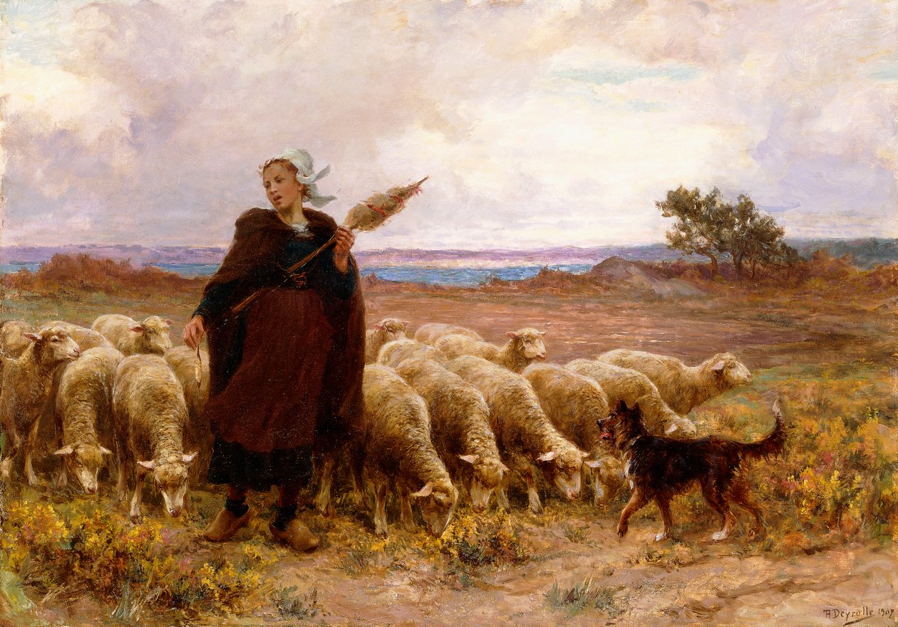 Paimentar laumansa kanssa, 1907 tekijältä Theophile Louis Deyrolle