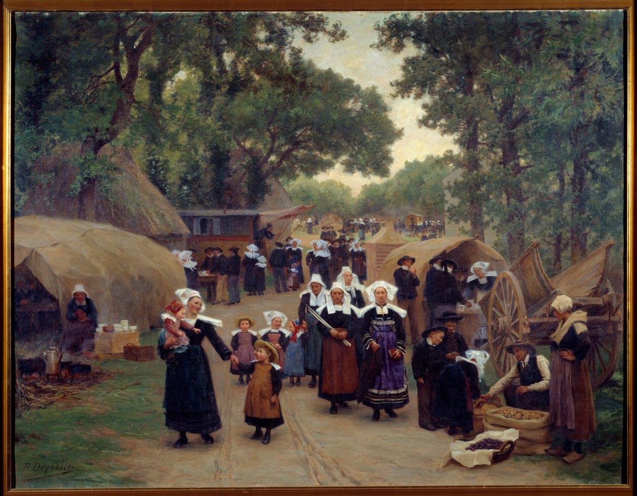Saapuminen Pardon de Fouesnant Breton Familiesin perinteisiin asuihin. Theophile Deyrollen (1844-1923) maalaus 1892 Brest, Kuvataidemuseo tekijältä Theophile Louis Deyrolle