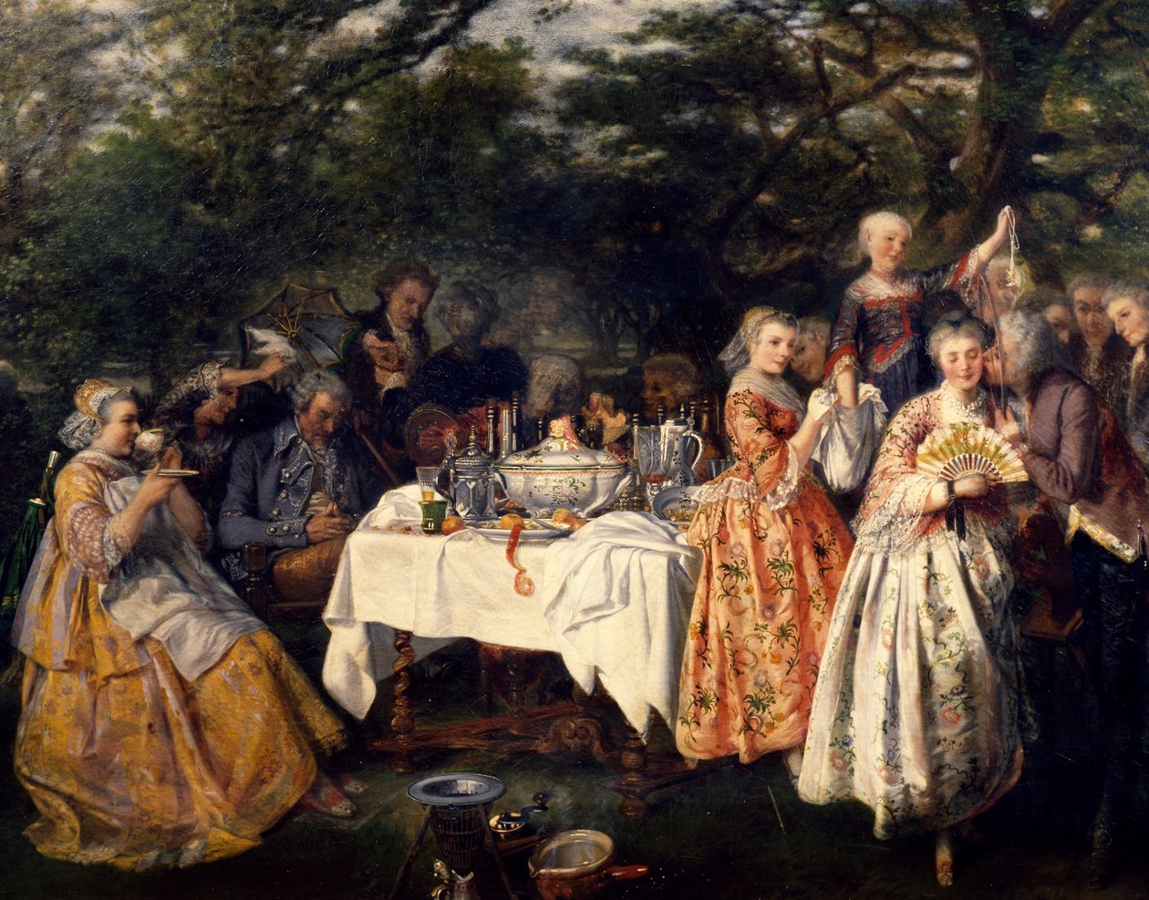 Theophile Schulerin (1821-1878) piknik maaseudulla, majatalon puutarhassa Strasbourgin laitamilla, noin 1750 tekijältä Theophile Schuler