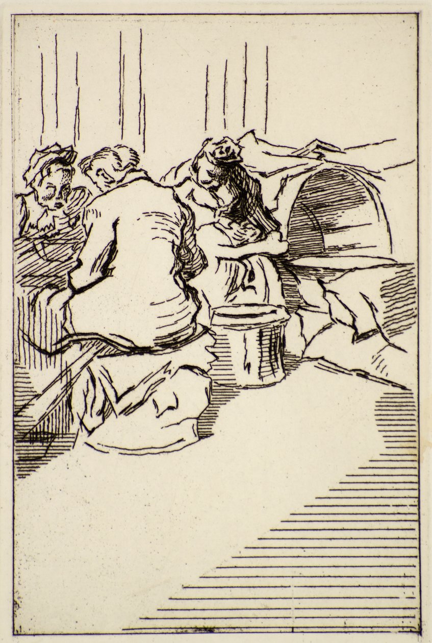Kolme naista istumassa, 1900-luku (etsaus) tekijältä Therese Lessore