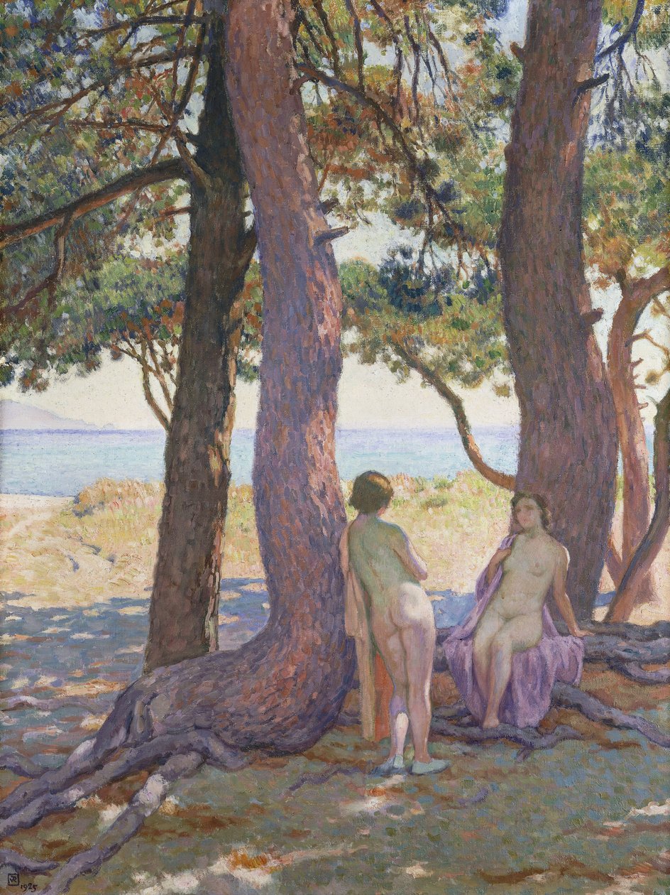 Kaksi alastona mäntyjen alla; Kaksi alastona mäntyjen alla, 1925 tekijältä Théo van Rysselberghe