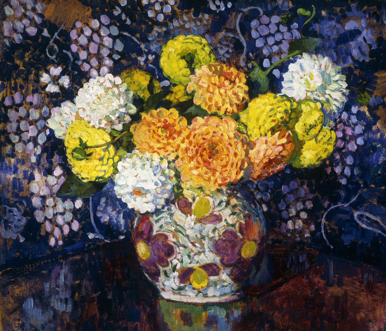 Kukkien maljakko; Kukkimaljakko, 1907 tekijältä Théo van Rysselberghe
