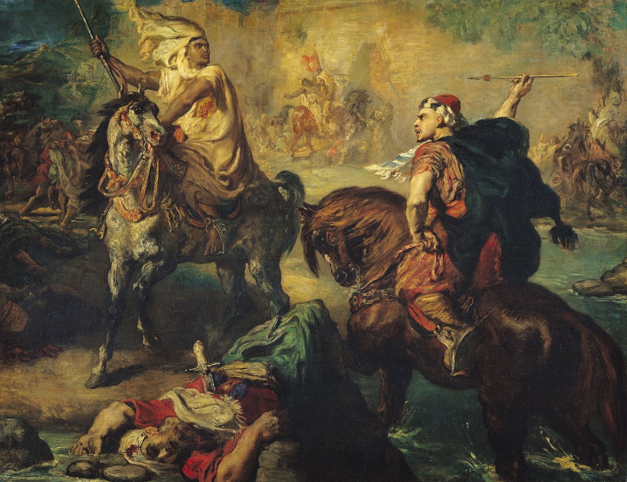 Arabien heimopäälliköt yksittäistaistelussa, kaupungin vallien alla, 1852 tekijältä Théodore Chassériau
