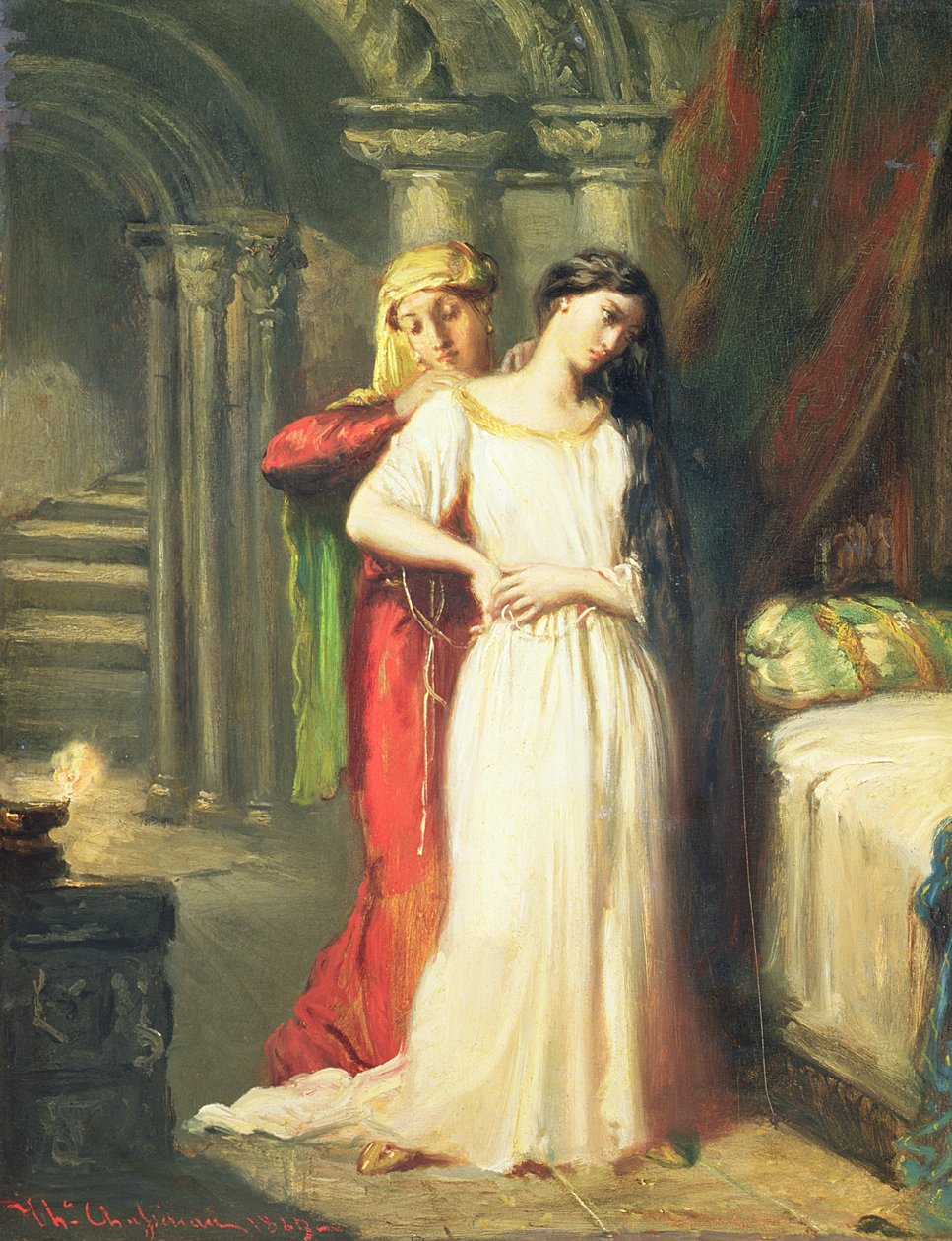 Desdemona vetäytyy sänkyynsä, 1849 tekijältä Théodore Chassériau