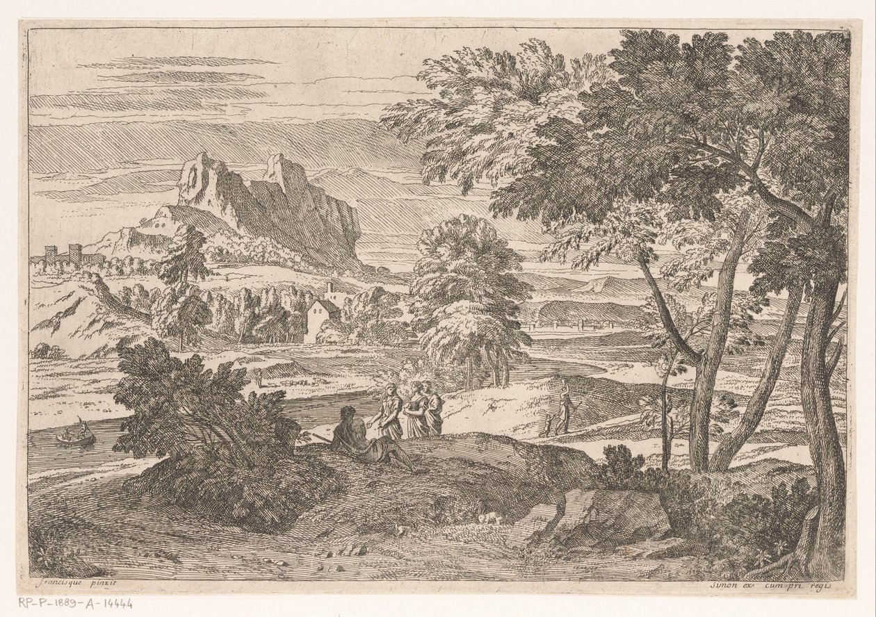 Arkadian maisema hahmoineen ja kaneina Suite de Paysages (sarjan nimi) tekijältä Théodore