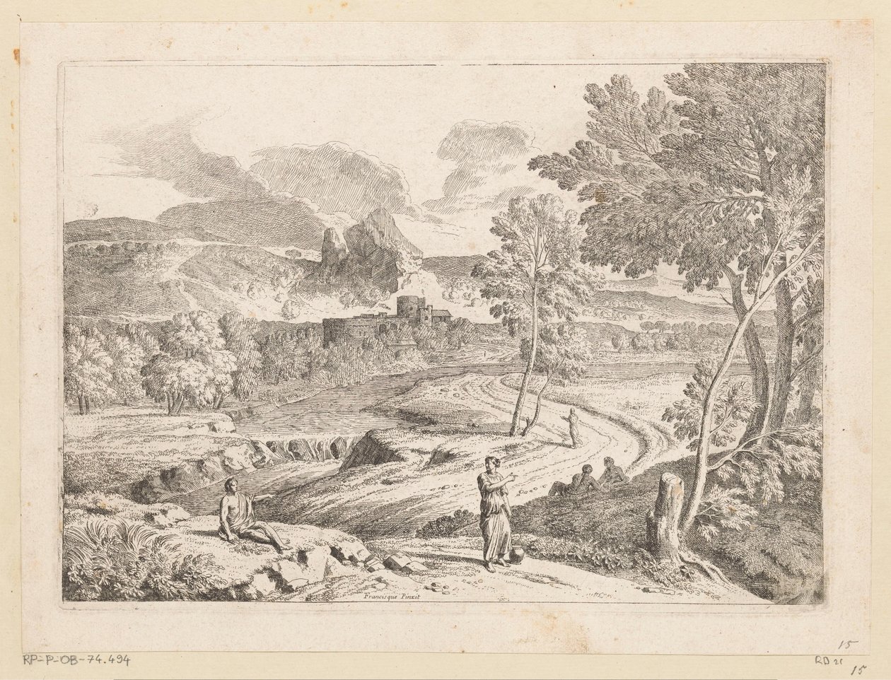 Arkadian maisema hahmoilla puron varrella Suite de Paysages (sarjan nimi) tekijältä Théodore