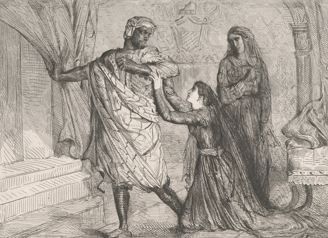 Pois!: levy 7 Othello Act 3:sta, kohtaus 4, kaiverrettu 1844, uusintapainos 1900. tekijältä Théodore Chassériau