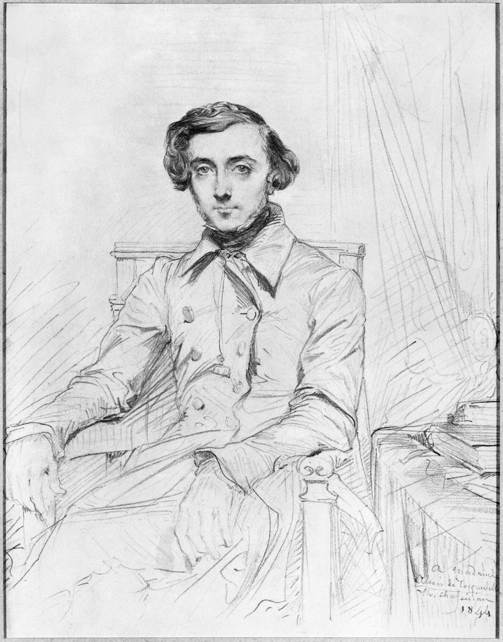 Charles Alexis Henri Clerel de Tocquevillen muotokuva, 1844 (musta lyijy paperilla) tekijältä Théodore Chassériau