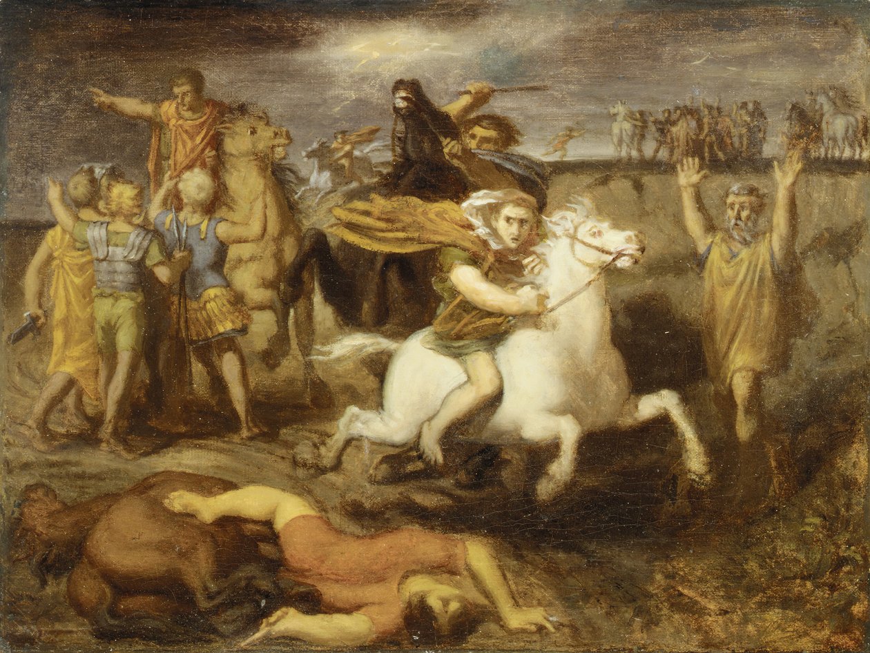 Kohtaus gallialaisista sodista: Gallia Littavicus, Rooman asian pettäminen, pakenee..., n. 1838-40 tekijältä Théodore Chassériau