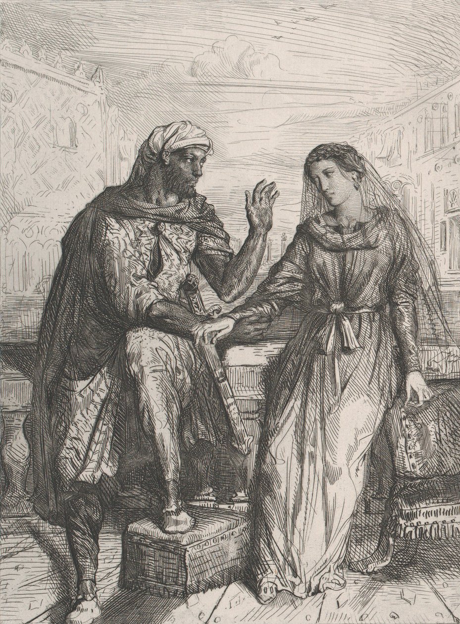 Hän kiitti minua: levy 2 Othello Act 1:stä, kohtaus 3, 1844. tekijältä Théodore Chassériau