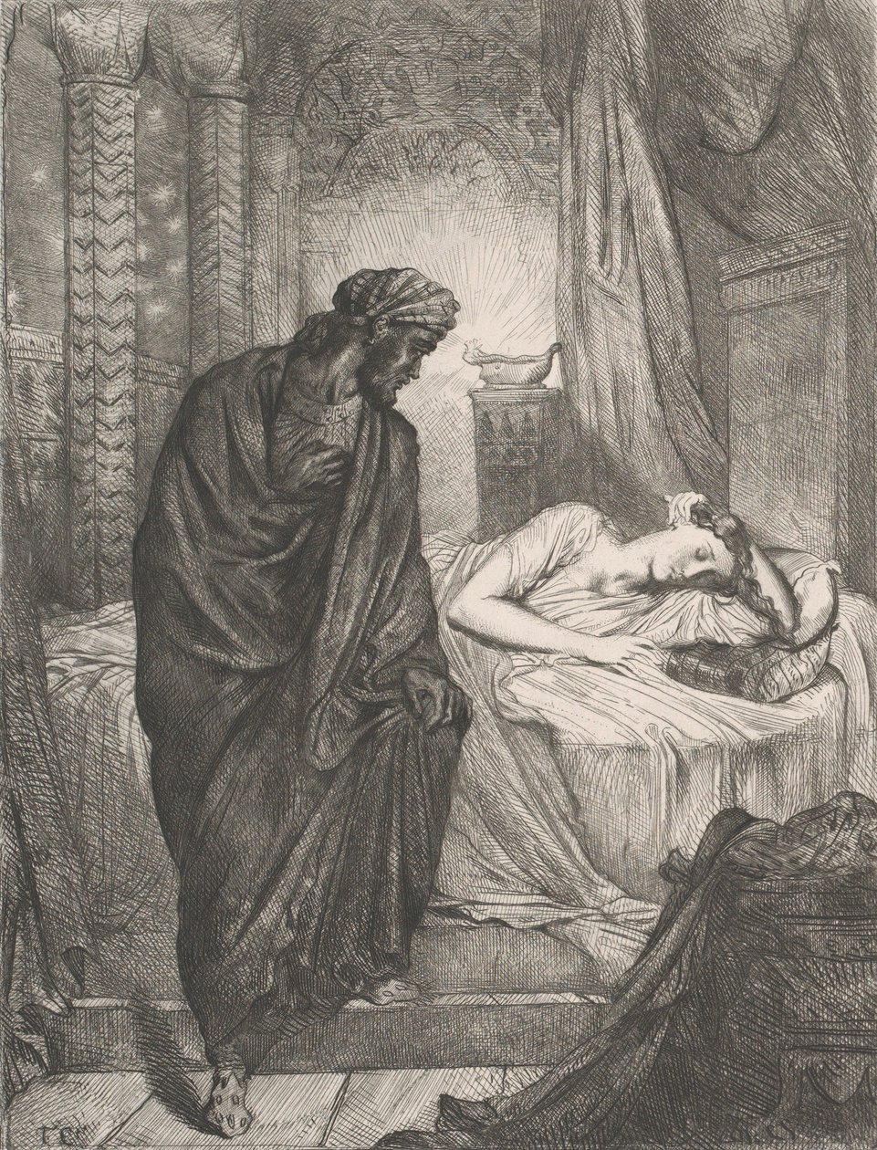 Silti hänen täytyy kuolla: levy 11 Othello Act 5:stä, kohtaus 2, kaiverrettu 1844, uusintapainos 1900. tekijältä Théodore Chassériau