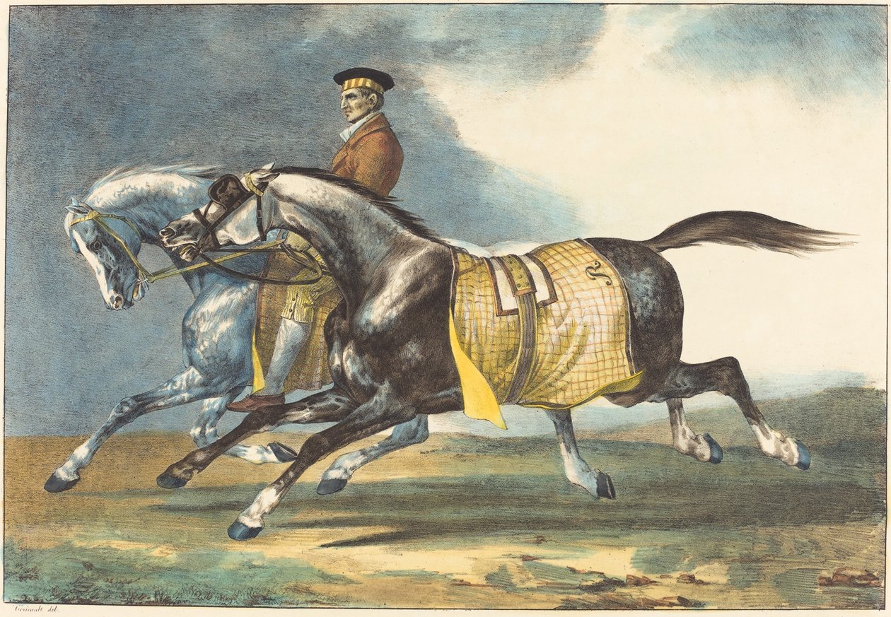 Dos cavalls grisos que fan exercici finlandès tekijältä Théodore Gericault and Léon Cogniet