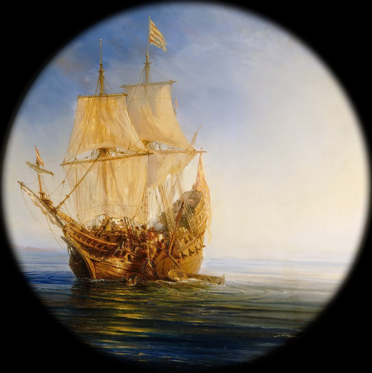 Merirosvo Pierre le Grandin ottama espanjalainen galleon lähellä Hispaniolan rannikkoa vuonna 1643 tekijältä Jean Antoine Theodore Gudin