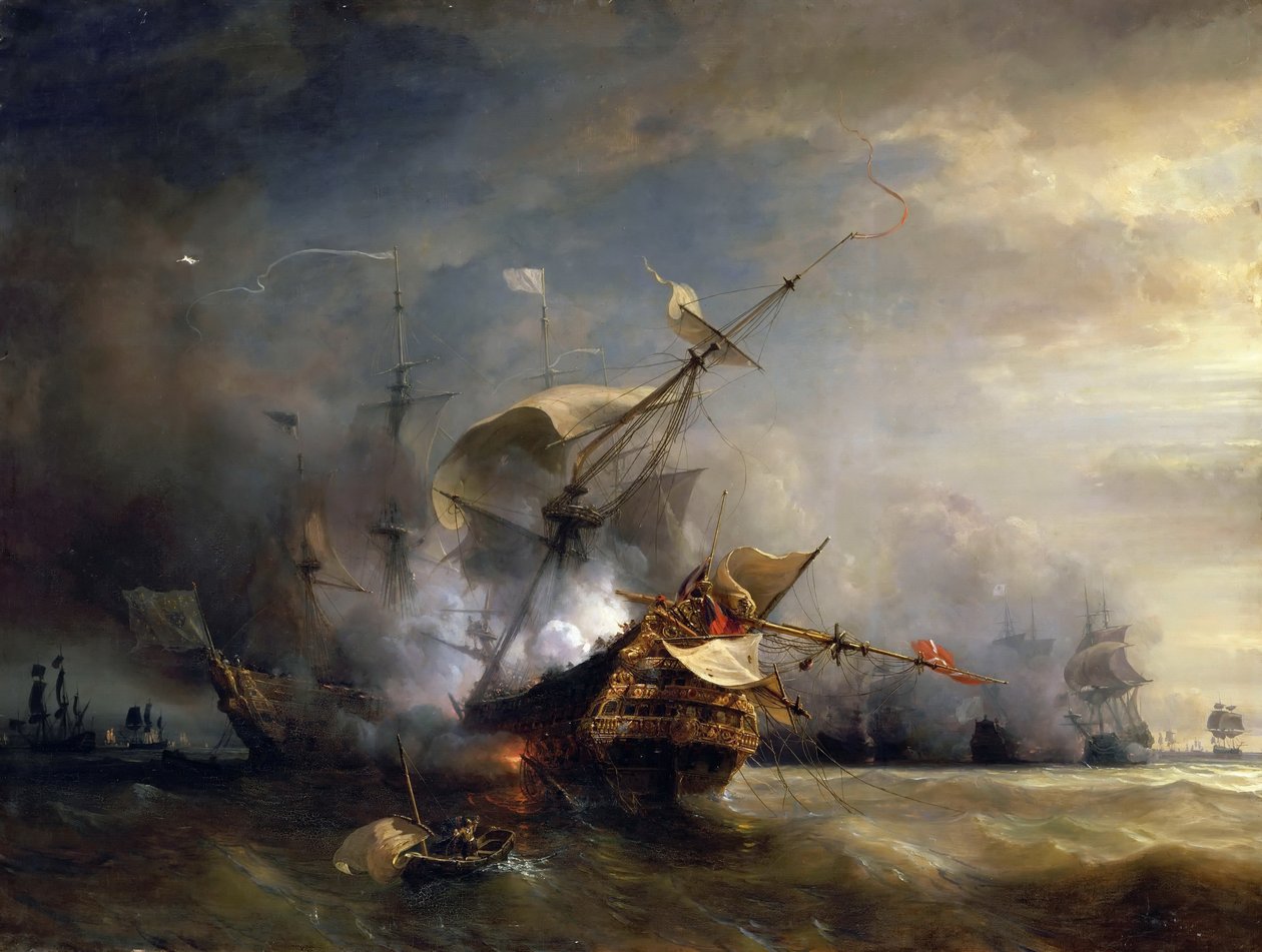 Meritaistelu lähellä Lizard Pointia Cornwallissa 21. lokakuuta 1707 tekijältä Jean Antoine Theodore Gudin