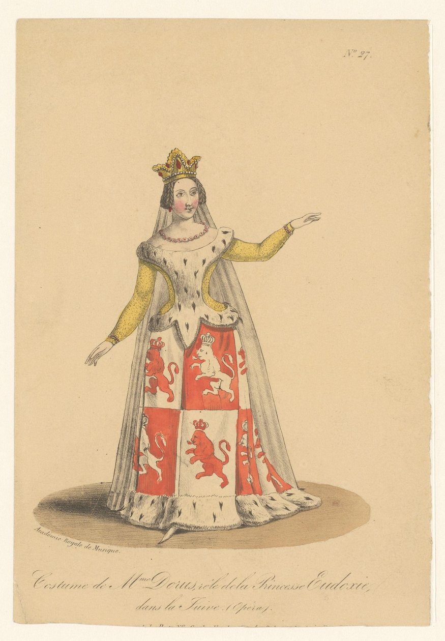 Julie Dorus-Gras roolissa van prinsessa Eudoxie oopperassa La Juive Rouva Doruksen puku, prinsessa Eudoxien rooli La Juivessa (Opera) (nimi esineessä) Näyttelijät, näyttelijät Operazangers in hun rolissa (sarjan nimi) tekijältä Théodore Lejeune