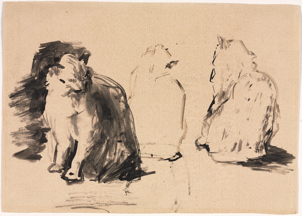 Cats recto, Luonnos kahdesta hahmosta syleilemässä toissijaisesti. tekijältä Auguste Theodule Ribot