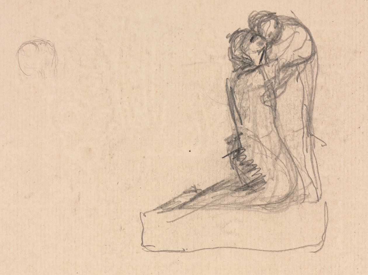 Luonnos kahdesta hahmosta, jotka syleilevät toissijaa. tekijältä Auguste Theodule Ribot