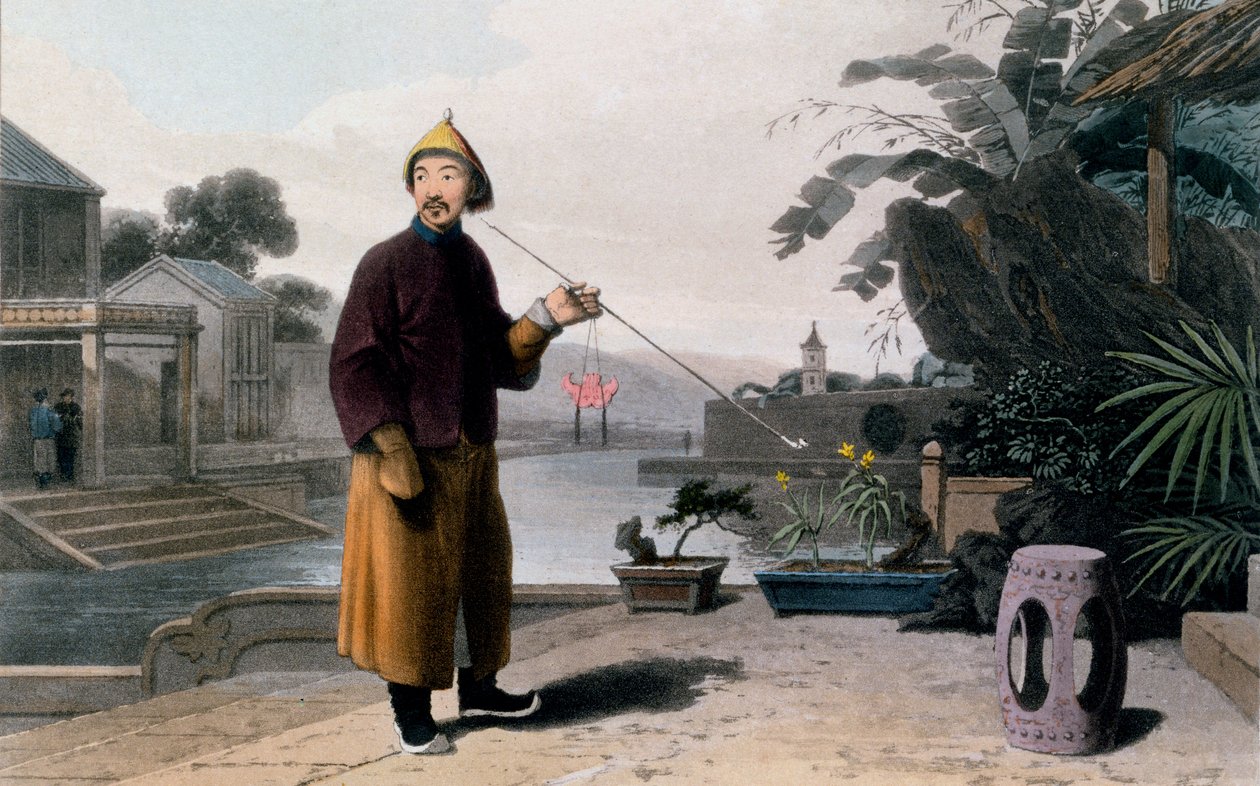Kiinalainen herrasmies, elokuvasta "Maaluksellinen matka Intiaan, Kiinan tavalla", 1810 tekijältä Thomas und William Daniell