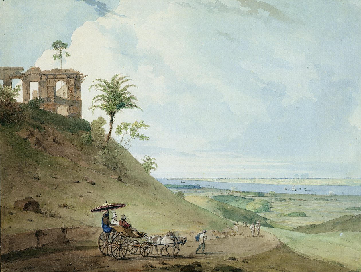 Rauniot Pir Piharissa, lähellä Monghya, Bihar, 1790 (wc grafiitin päällä paperilla) tekijältä Thomas und William Daniell