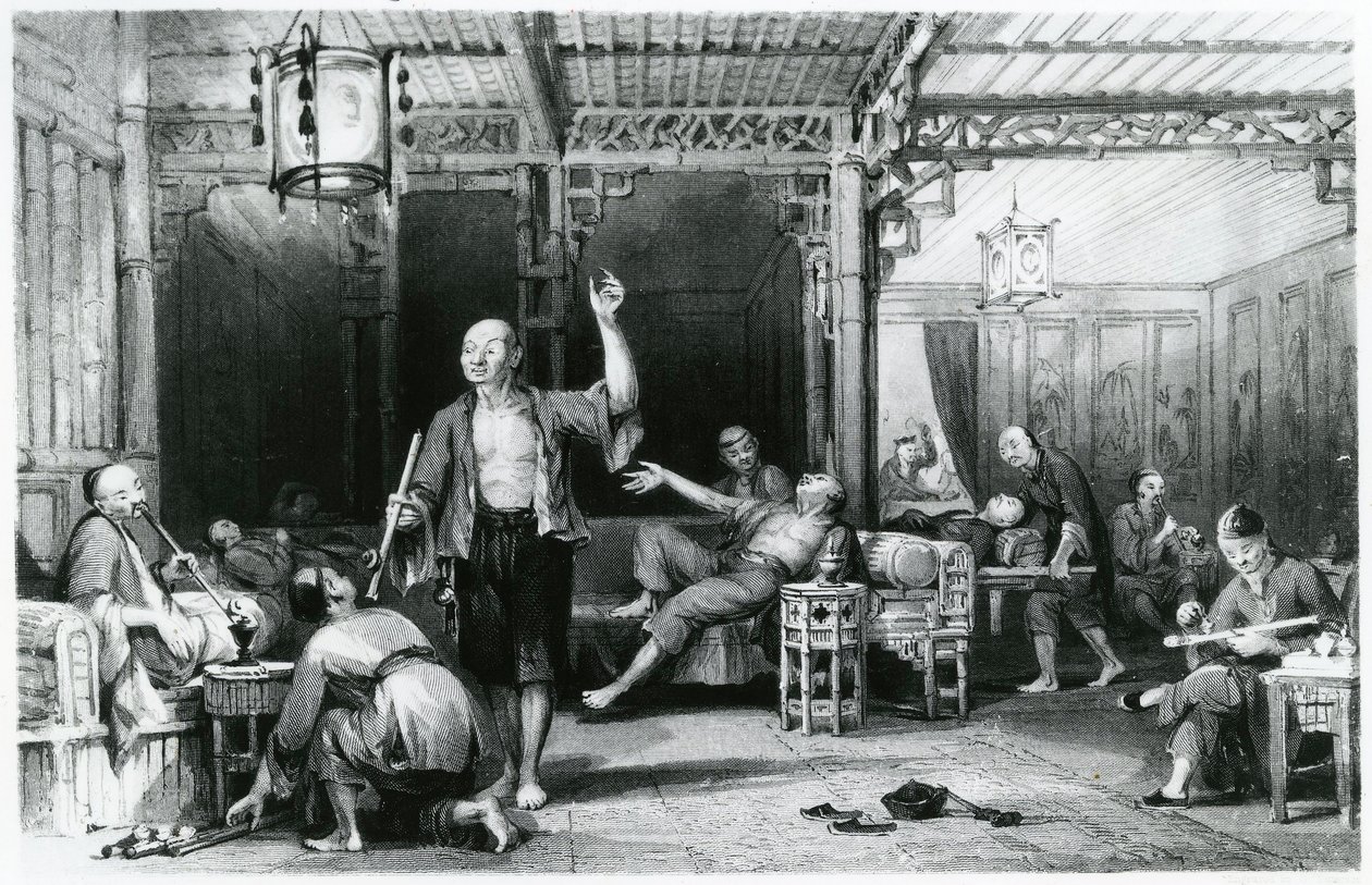Kiinalaiset oopiumin tupakoitsijat, 1843 tekijältä Thomas Allom