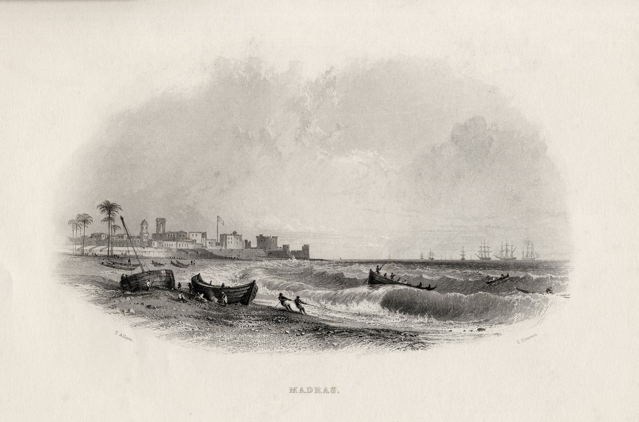 Madras, Intia, kaiverrus Charles Cousen (1815-89) tekijältä Thomas Allom