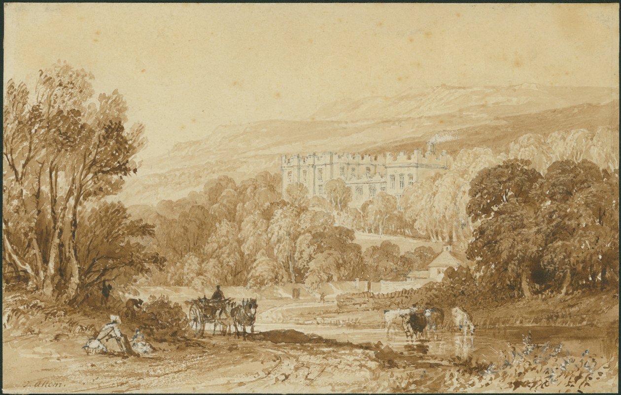 Stanhope Castle, Durham (lyijykynä ja pesu vellapaperille) tekijältä Thomas Allom