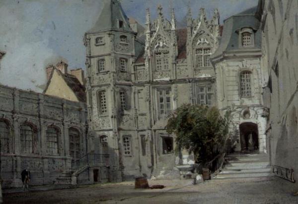 Hotel Bourgtheroulde Place de la Pucellessa, Rouenissa (wc paperilla) tekijältä Thomas Allom