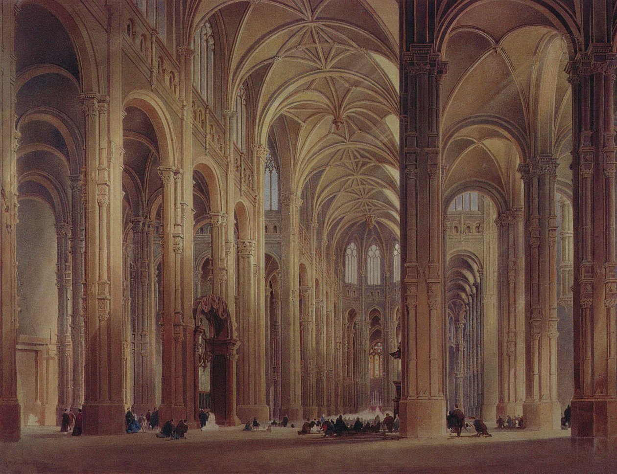 St. Eustachen sisätilat, Pariisi, 19. vuosisata tekijältä Thomas Allom