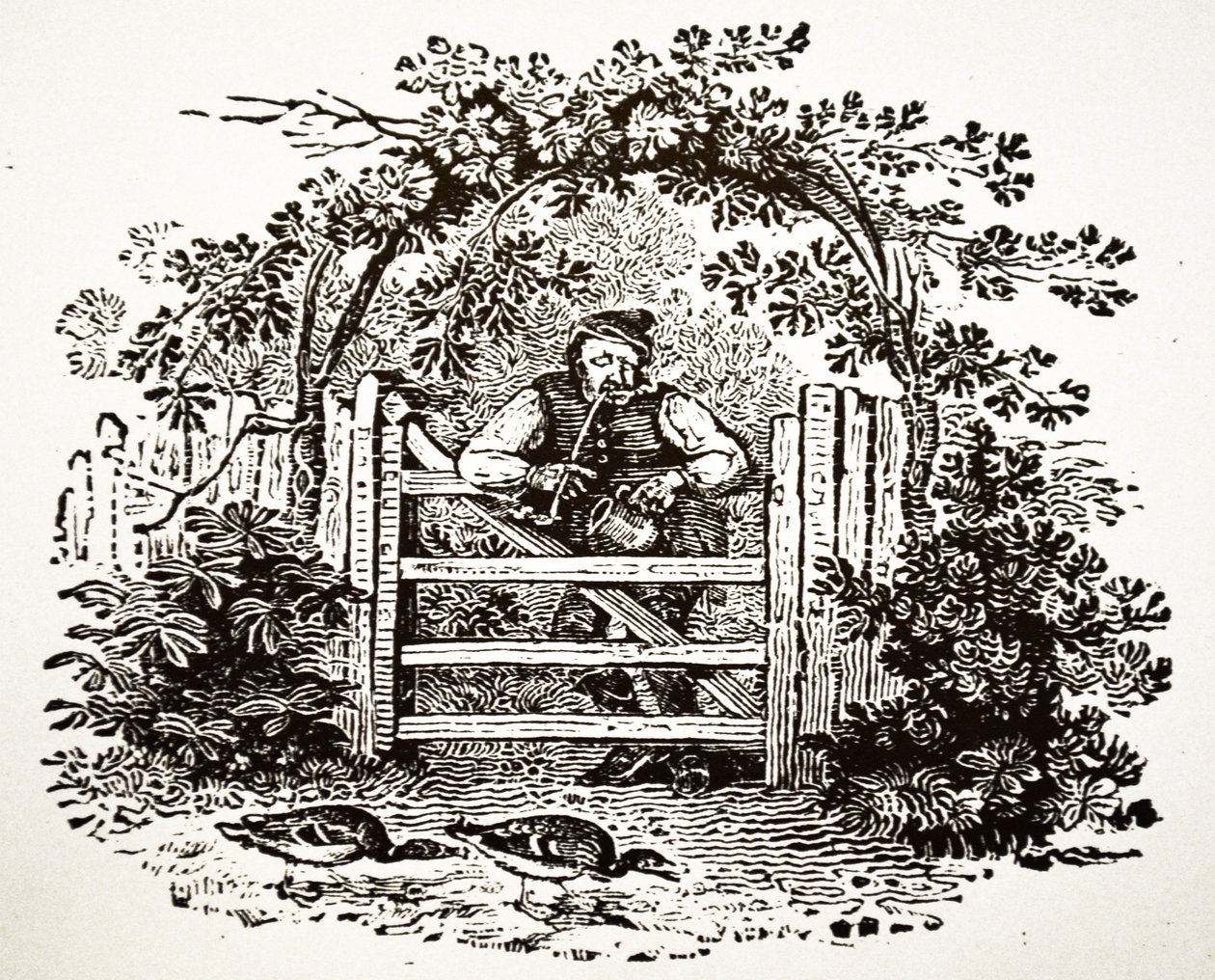 Maalainen tupakoi kirkonvartijaa, 1804 tekijältä Thomas Bewick