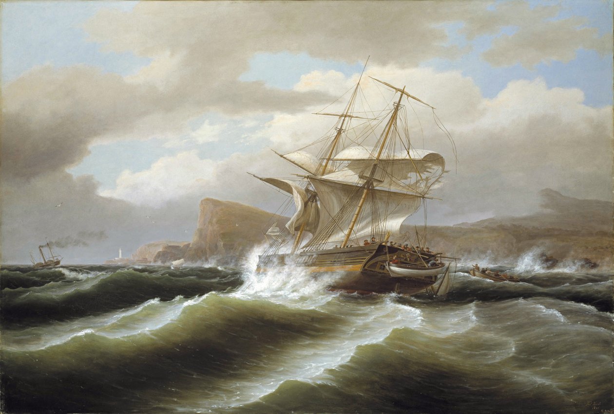 Hädässä oleva amerikkalainen laiva tekijältä Thomas Birch