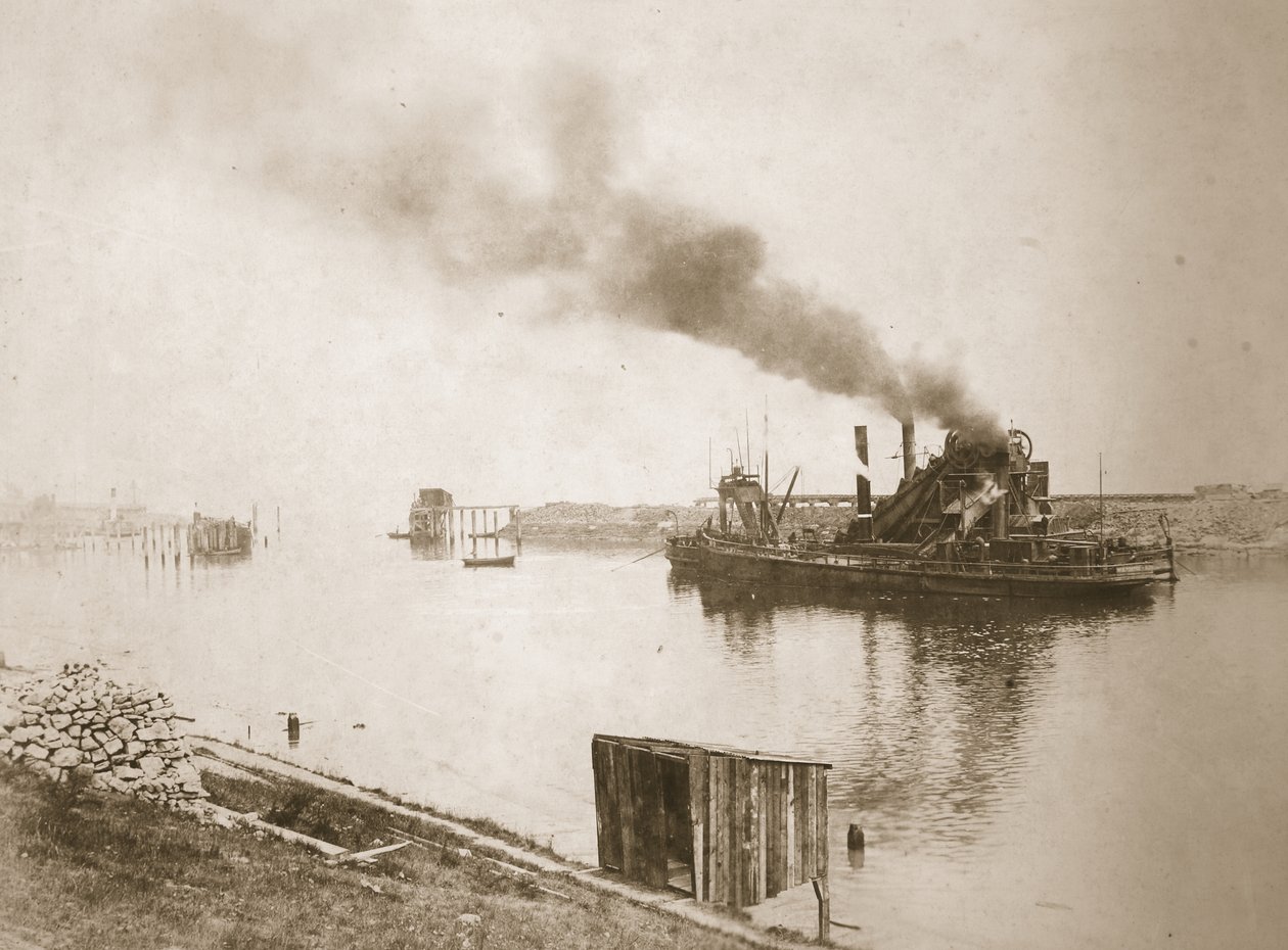 Ruoppauskone töissä, Ellesmere Port (seepiakuva) tekijältä Thomas Birtles