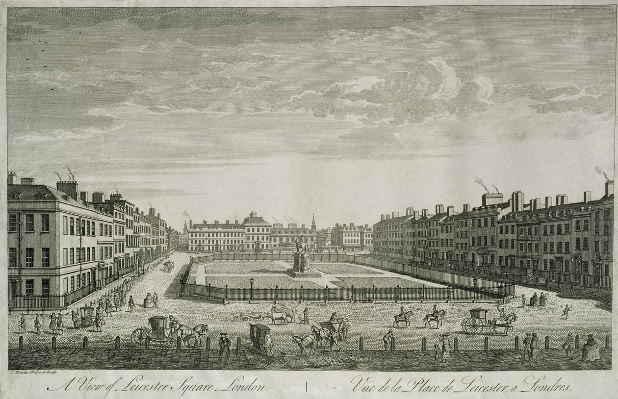 Näkymä Leicester Squarelle, 1753 tekijältä Thomas Bowles