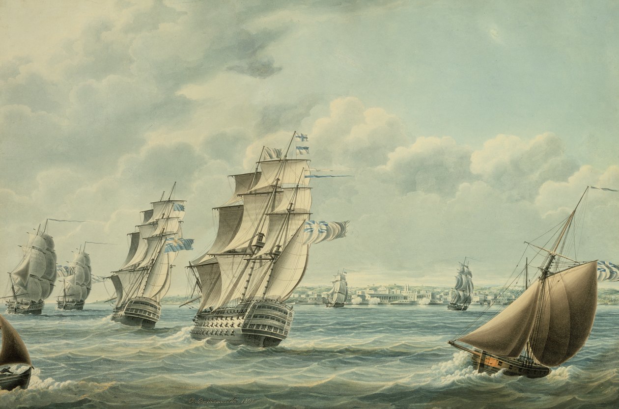 British Ships Blocking Cadiz vuonna 1797, 1797 (wc paperilla) tekijältä Thomas Buttersworth