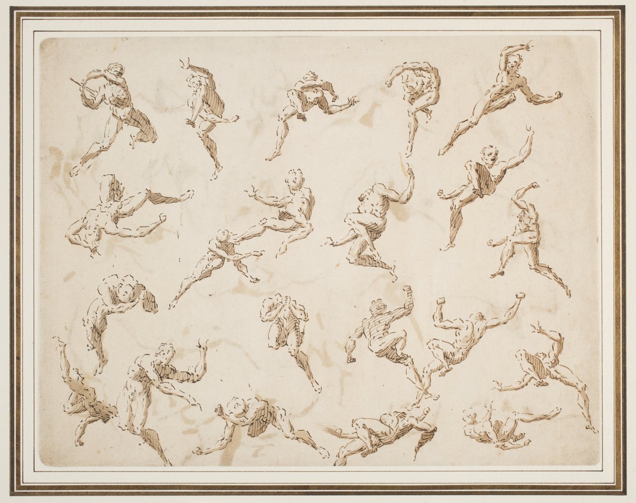 Sheet Of Figure Studies (ruskea muste levitetty kynällä ja pesu kermanväriselle paperille) tekijältä Thomas Carwitham