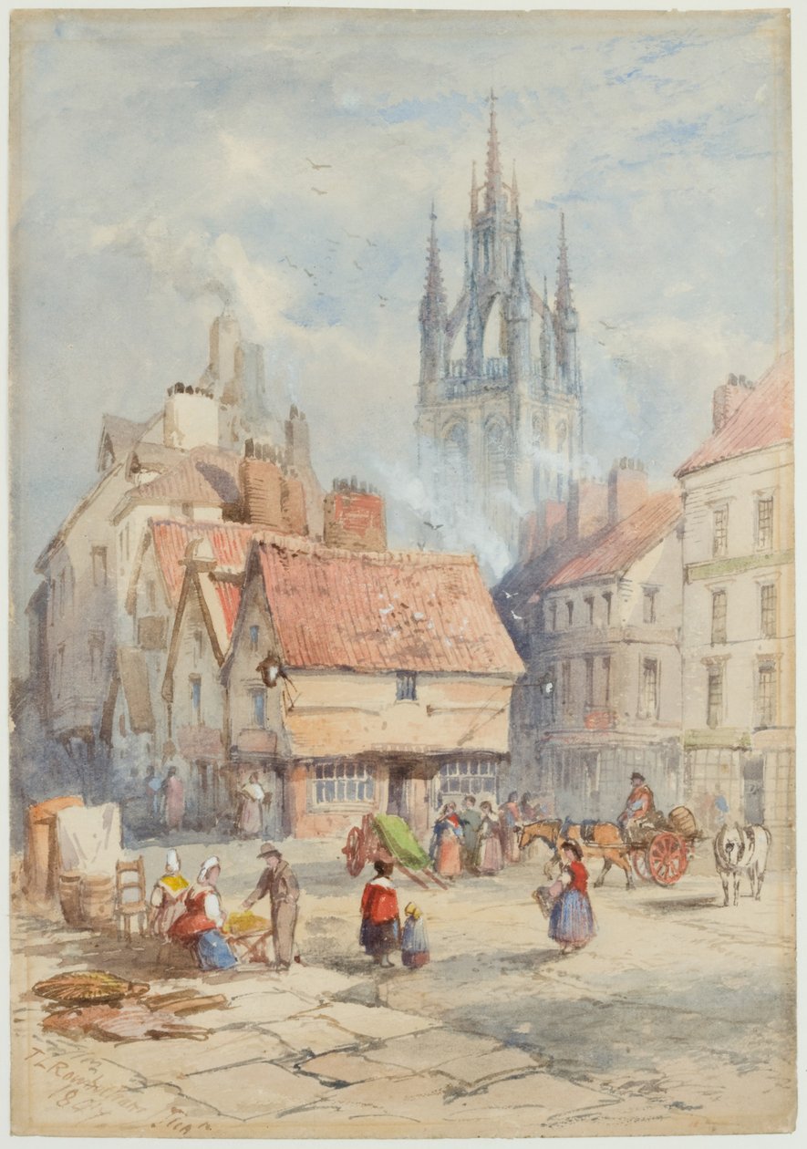 Middle Street, Newcastle upon Tyne (muste ja akvarelli paperille) tekijältä Thomas Charles Leeson Rowbotham