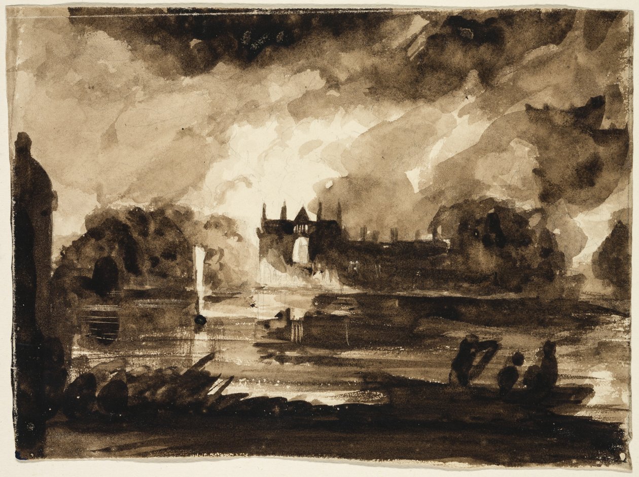 Effect for Newstead Abbey, Nottinghamshire, Englanti, 1830 (ruskea pesu kynällä paperilla) tekijältä Thomas Cole