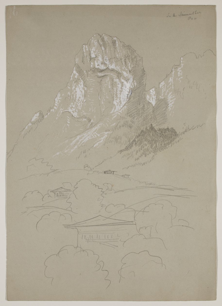 Simmentalissa, Sveitsi, 1841 (lyijykynä ja guassi paperille). tekijältä Thomas Cole