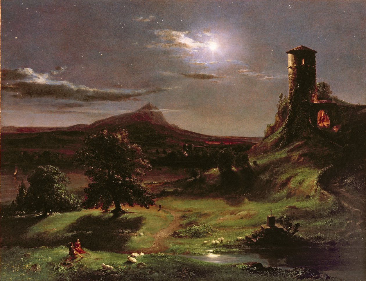 Maisema (Moonlight), n. 1833-34 tekijältä Thomas Cole