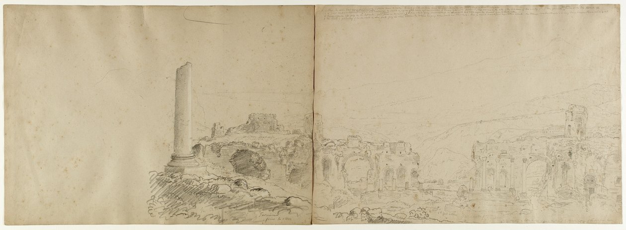 Etna Taorminasta, Sisiliasta, 1842 (valkoisella liidulla korotettu kynä paperille) tekijältä Thomas Cole
