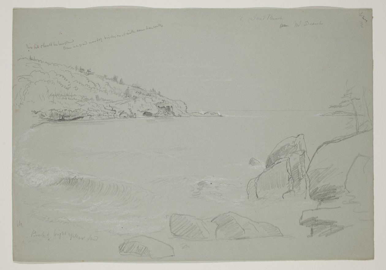 Sand Beach, Mount Desert, 1844 (lyijykynä ja valkoinen liitu paperille) tekijältä Thomas Cole