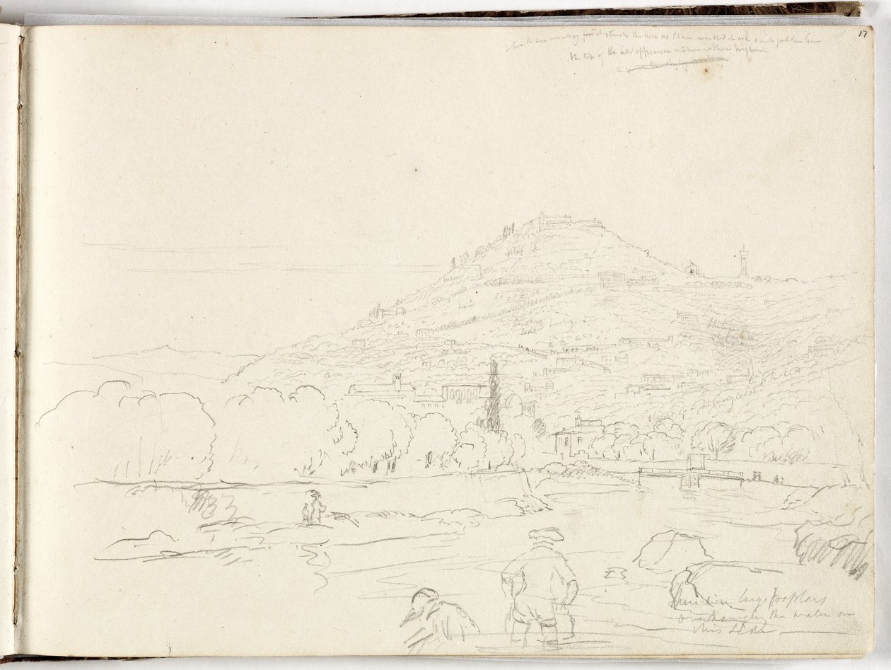 Luonnos kukkulan laelta, jokirannasta ja hahmoista, 1831 tekijältä Thomas Cole