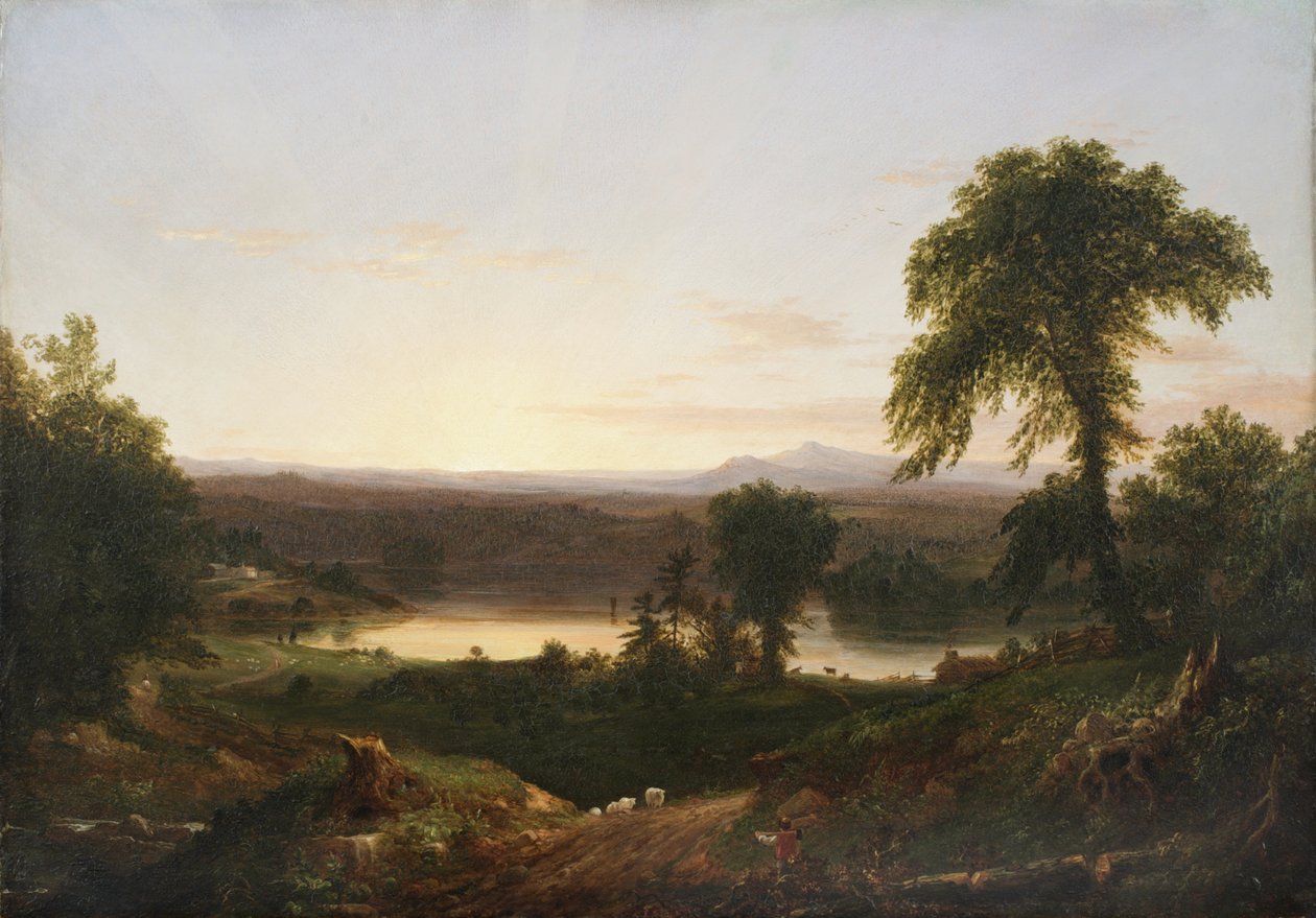 Summer Twilight, muisto kohtauksesta Uudessa Englannissa, 1834 (öljy puulevylle) tekijältä Thomas Cole