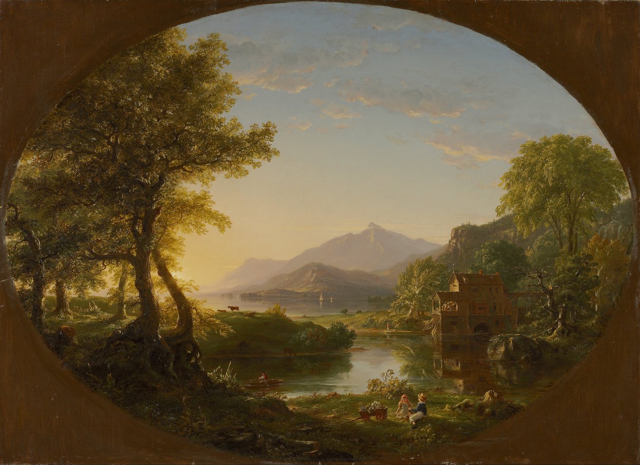 Mylly, auringonlasku tekijältä Thomas Cole