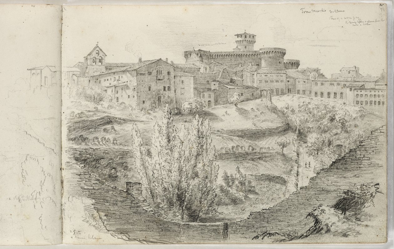 Rocca Nuova (tai Torre Maschio, Volterra) n. 1831 tekijältä Thomas Cole