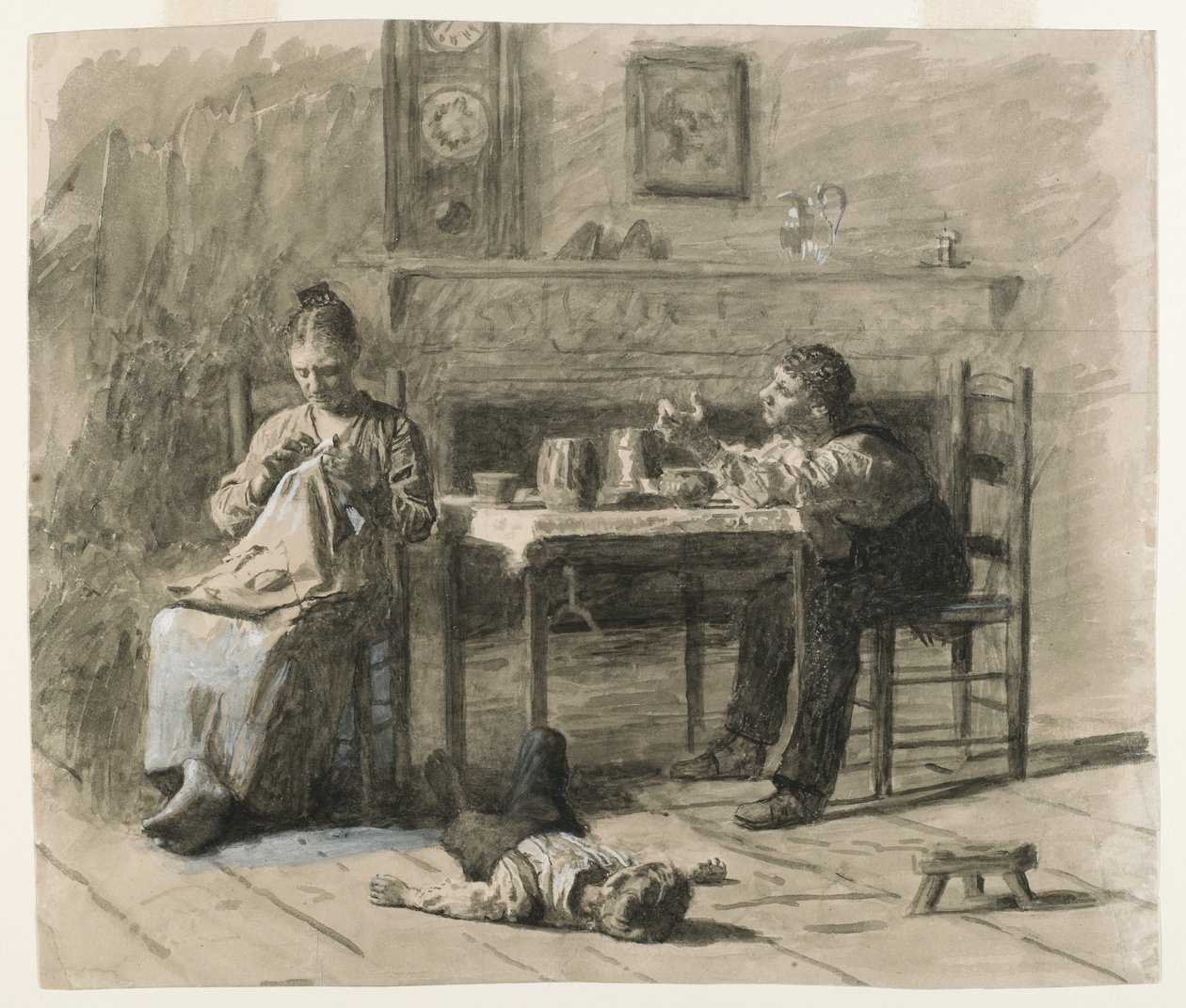 Thars A Thing As Calls in This World, kuva Mr. Neelus Peelers Conditionsille, 1879 (musta muste, jossa on läpinäkymättömiä valkoisia kohokohtia kermanvärisellä, keskipainoisella, sileällä kudospaperilla) tekijältä Thomas Eakins